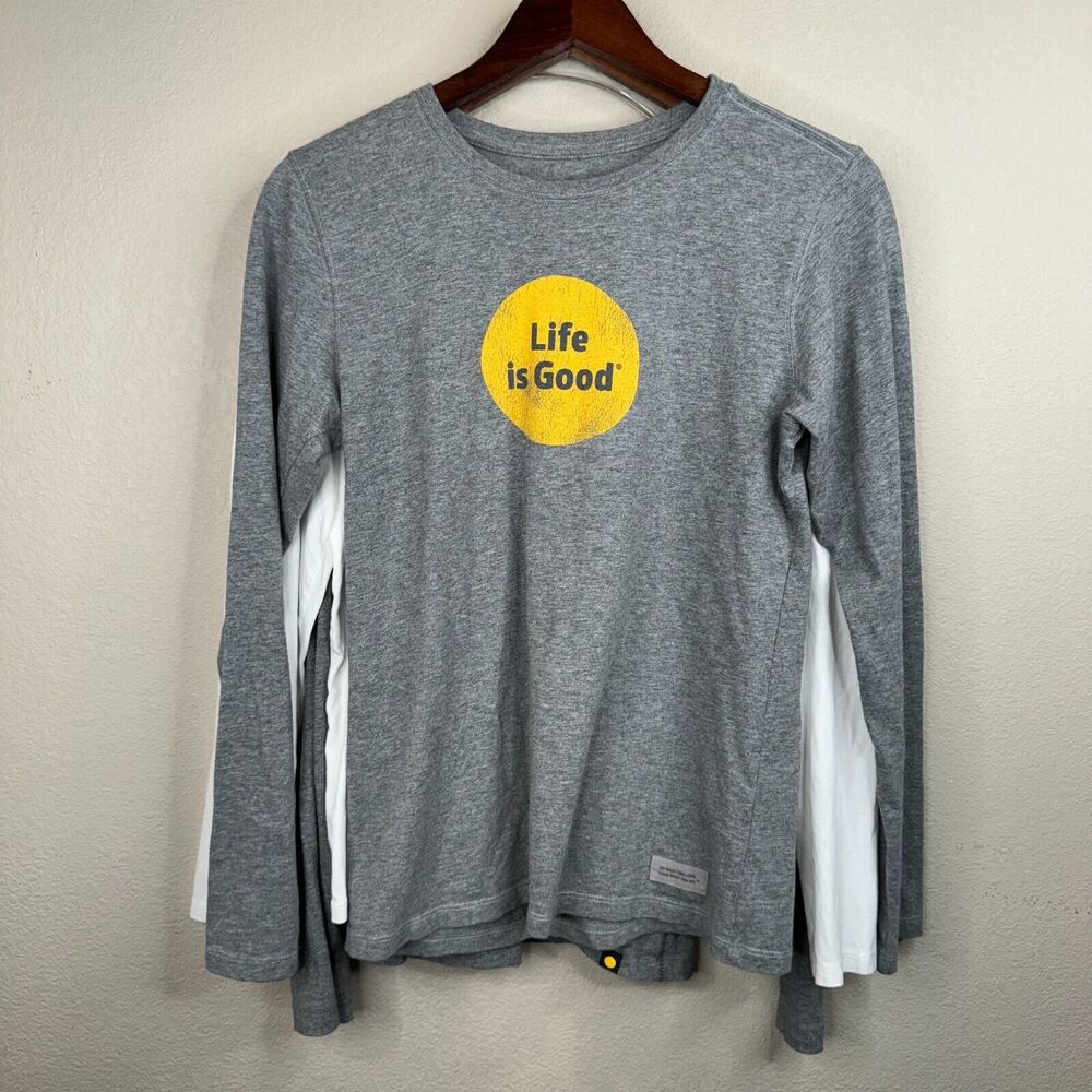 Life is Good Long Sleeve T-Shirt 3 Piece Set Gray White Size S Cozy Casual